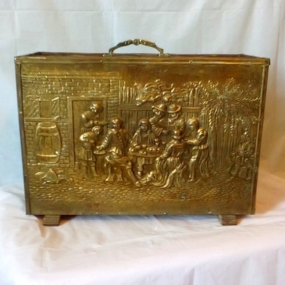 Antique Other - Victorian newspaper - magazine pub scene case  wood & brass rack circa 1930